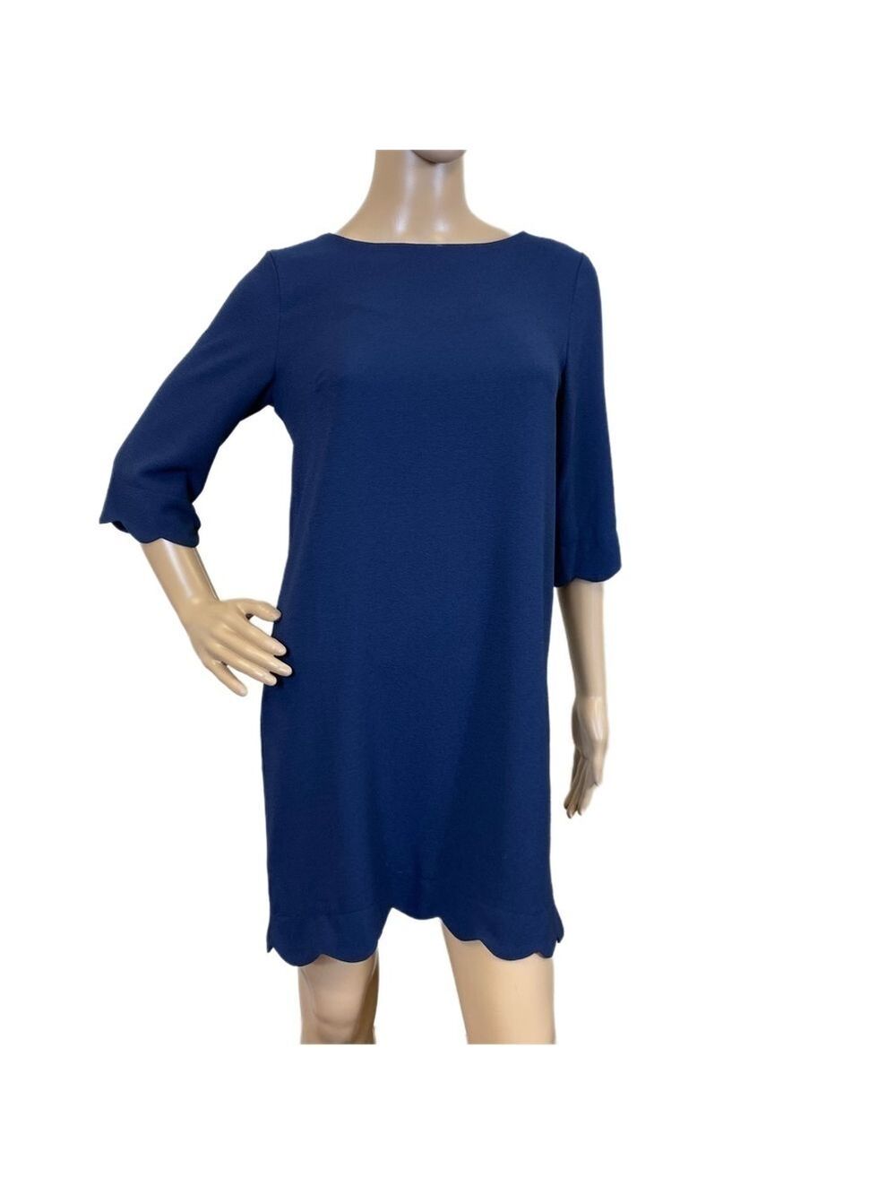 Monteau Blue Dress - Small - Scalloped Sleeve and Hem